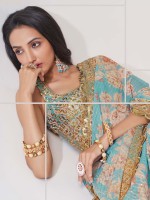 Sky Blue Organza Digital Print Saree